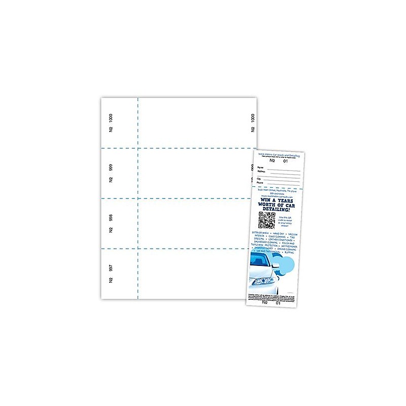 Blanks/USA® 2 3/4" x 8 1/2" Numbered 01-1000 Digital Index Raffle Ticket, White, 1000/Pack image 1