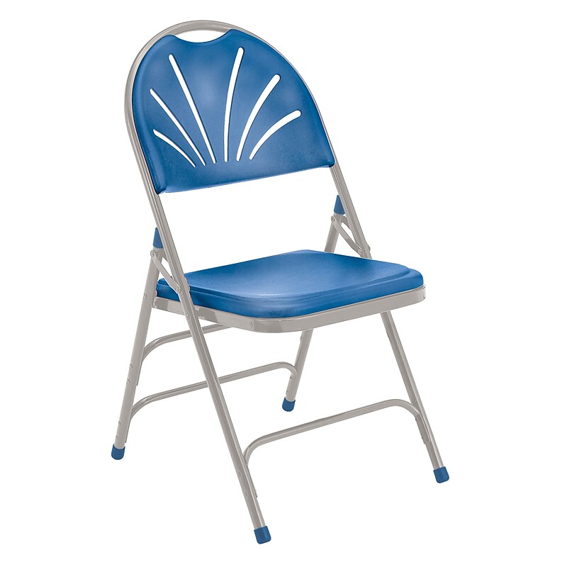 NPS #1105 Polyfold Fan Back Triple Brace Double Hinge Folding Chairs, Blue/Blue/Grey - 4 Pack image 1