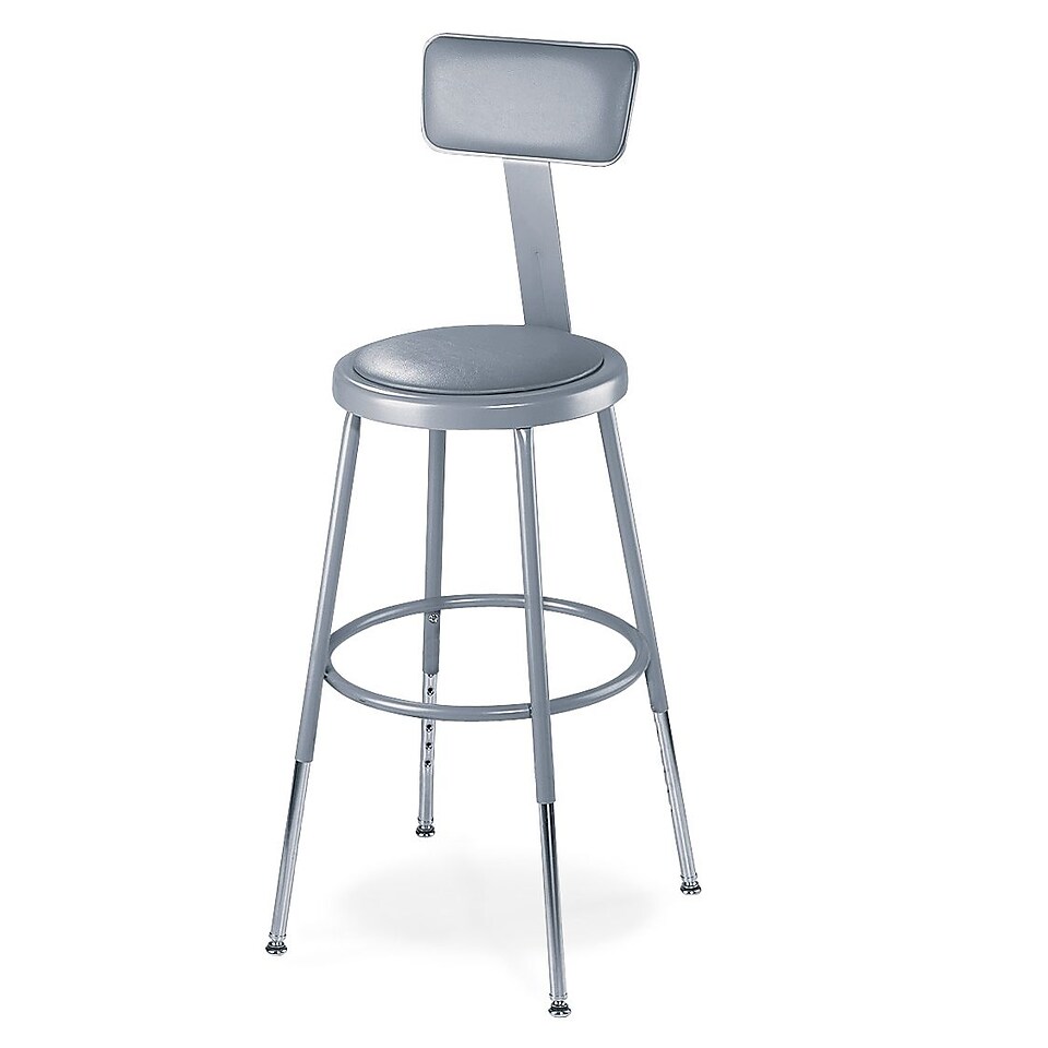 NPS 31   39 Vinyl Padded Round Adjustable Stool With Backrest, Gray, 3/Pack