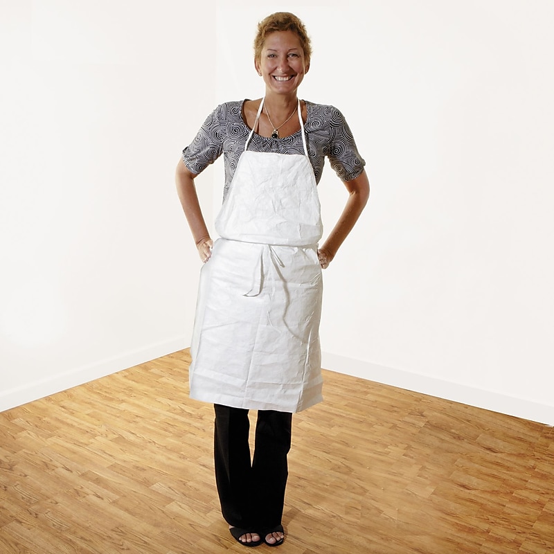 DuPont® Tyvek® 28" x 36" Neck Loop & Waist Ties Bib Apron, White, 100/Pack image 1