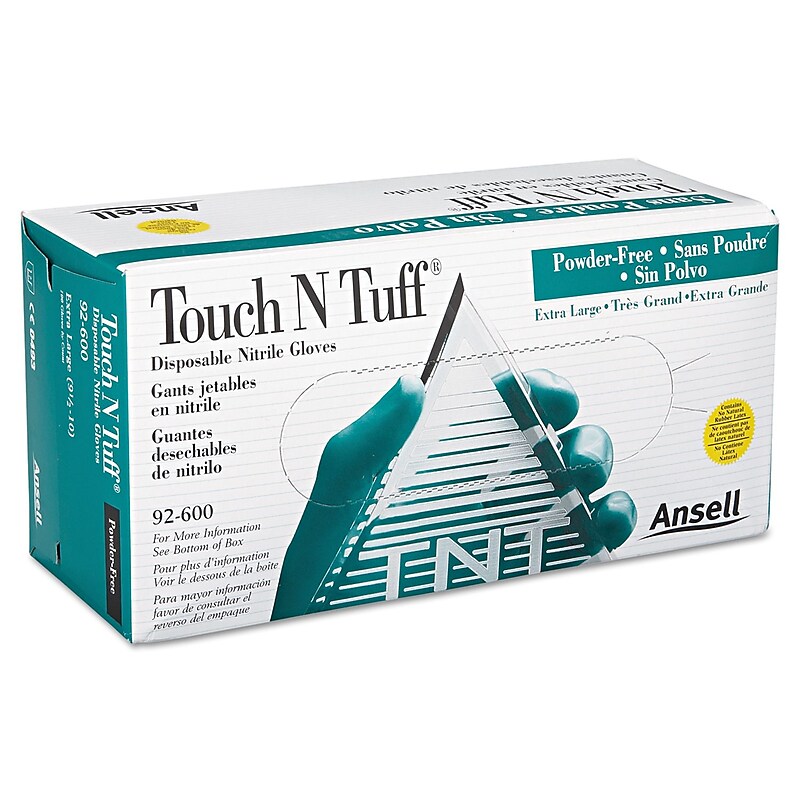 Ansell Touch N Tuff® Powder-Free Nitrile Disposable Gloves, Teal, X-Large, 100/Box image 1