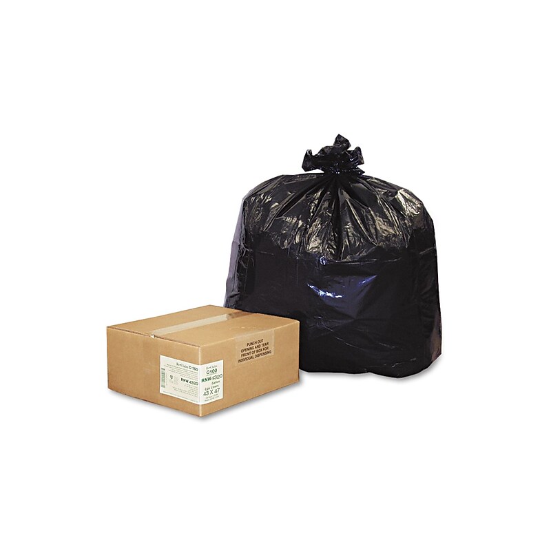 Earthsense, Commercial Can Liners, 56 Gallons, 2.0 mil., Black, 43" x 47", 100/Bx image 1