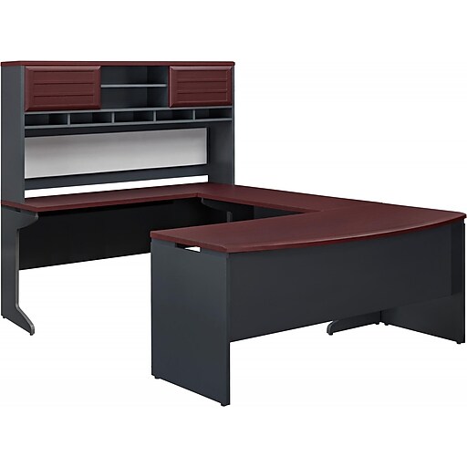 Altra Pursuit U-Shaped Desk with Hutch Bundle, Cherry/Gray | Staples