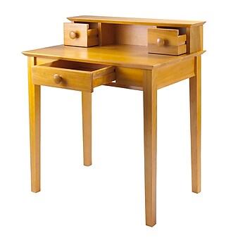 Winsome Studio Beech Wood Writing Desk With Hutch, Honey