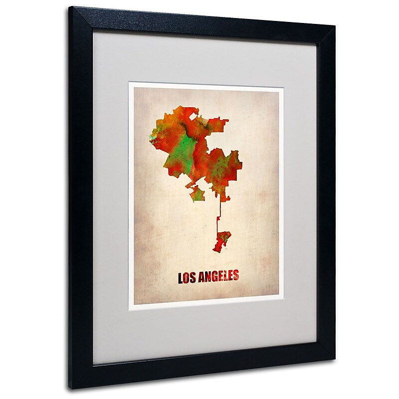 Trademark Fine Art 'Los Angeles Watercolor Map' 16" x 20" Black Frame Art image 1