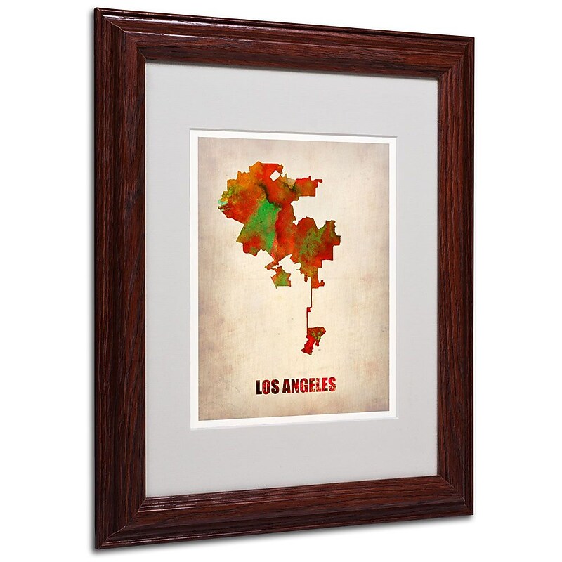 Trademark Fine Art 'Los Angeles Watercolor Map' 11" x 14" Wood Frame Art image 1