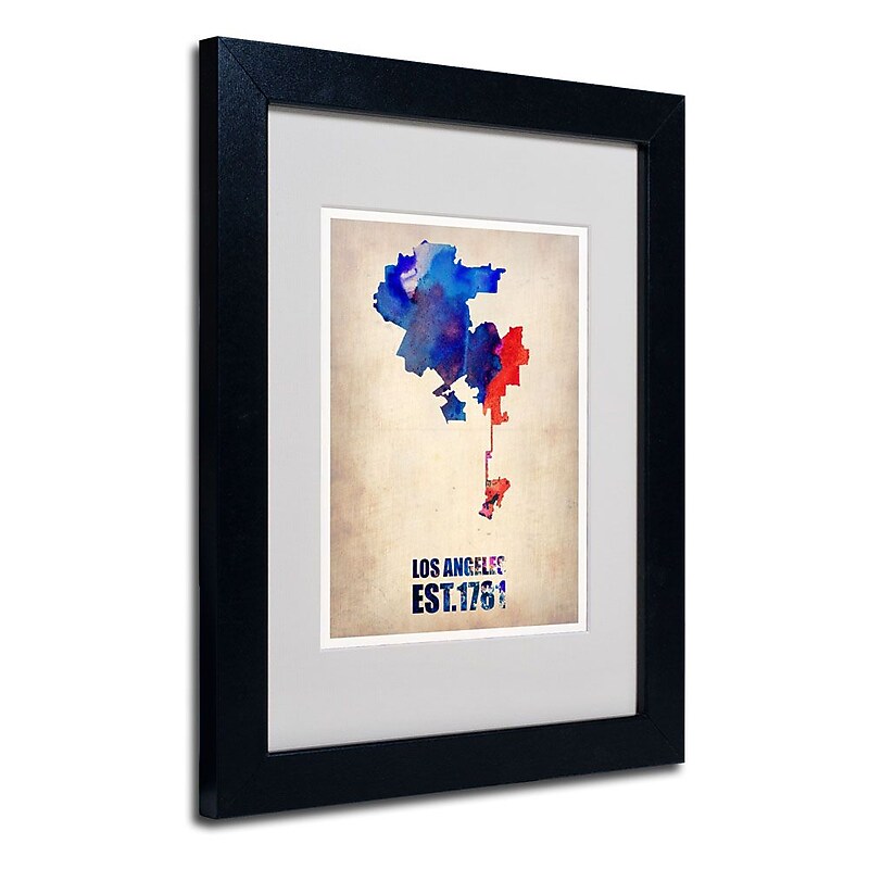 Trademark Fine Art 'Los Angeles Watercolor Map 2' 11" x 14" Black Frame Art image 1