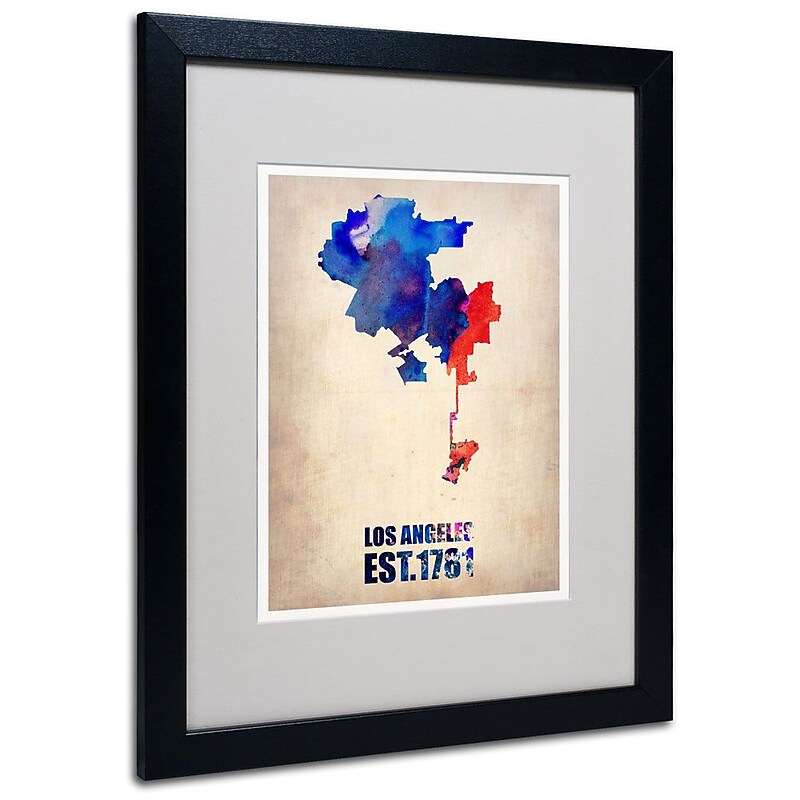 Trademark Fine Art 'Los Angeles Watercolor Map 2' 16" x 20" Black Frame Art image 1