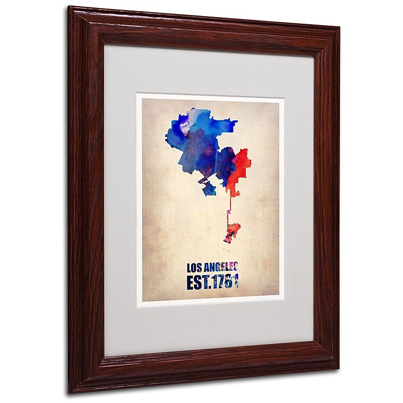 Trademark Fine Art 'Los Angeles Watercolor Map 2' 11" x 14" Wood Frame Art image 1