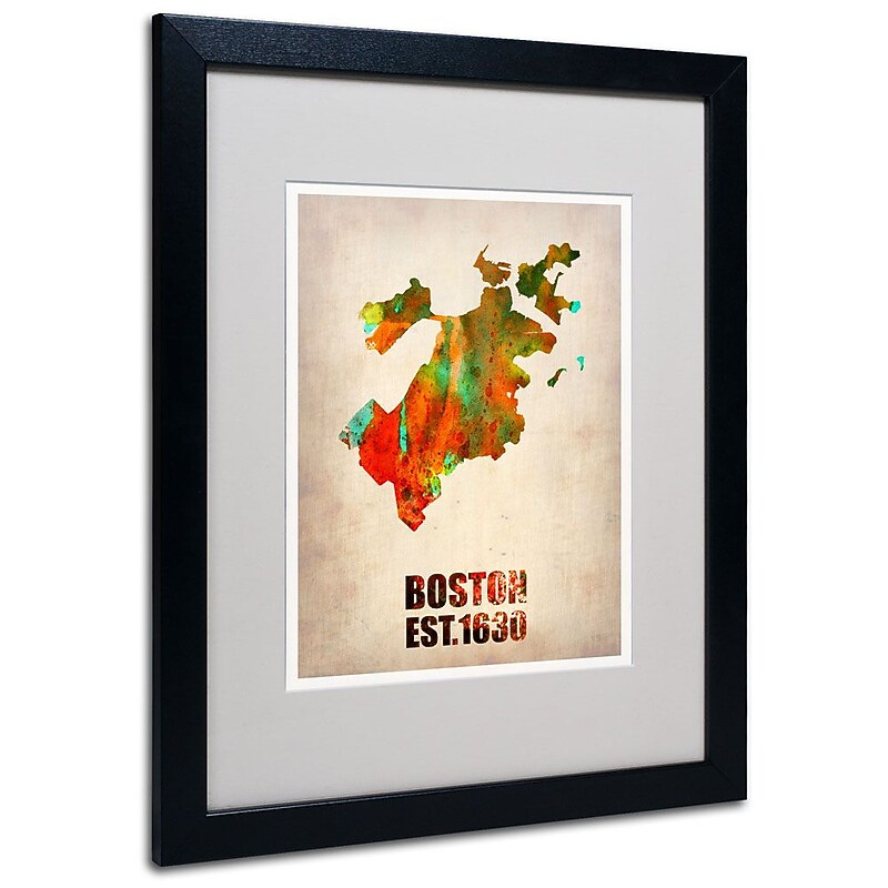 Trademark Fine Art 'Boston Watercolor Map' 16" x 20" Black Frame Art image 1