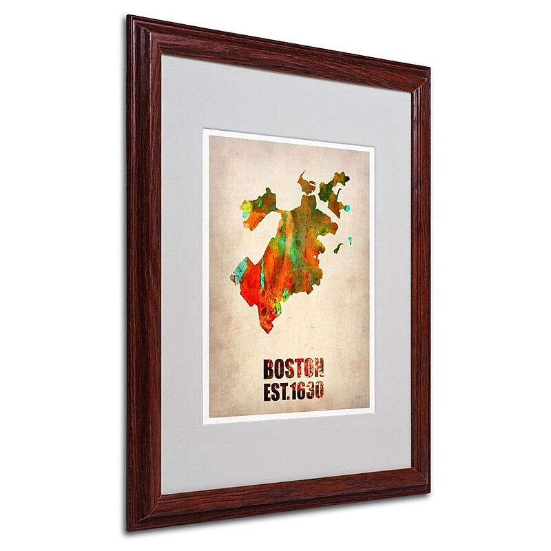 Trademark Fine Art 'Boston Watercolor Map' 16" x 20" Wood Frame Art image 1