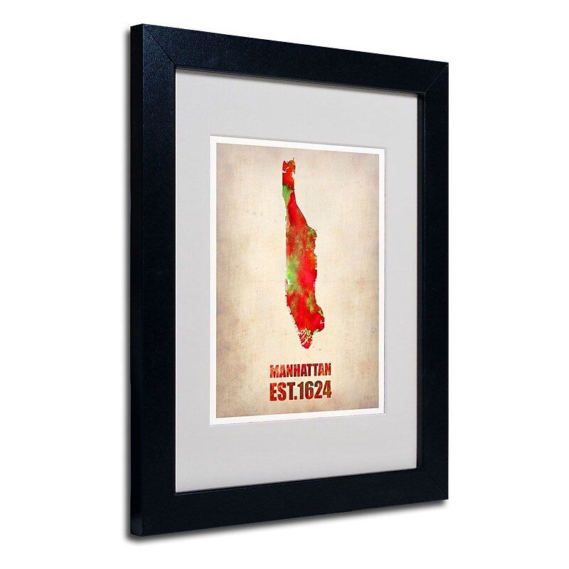 Trademark Fine Art 'Manhattan Watercolor Map' 11" x 14" Black Frame Art image 1