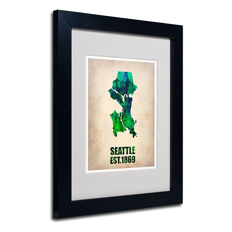 Trademark Fine Art 'Seattle Watercolor Map' 11" x 14" Black Frame Art image 1