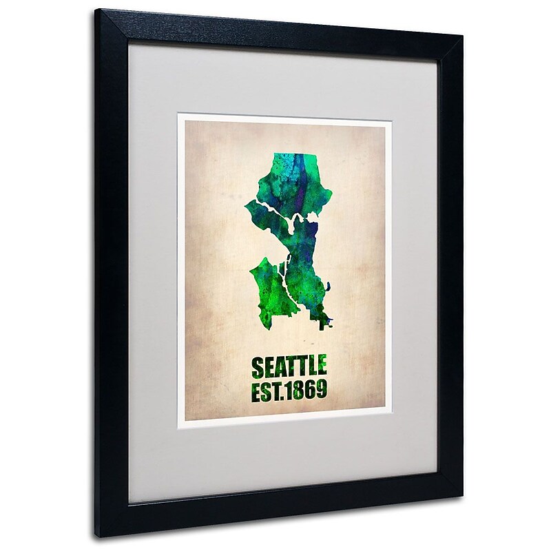 Trademark Fine Art 'Seattle Watercolor Map' 16" x 20" Black Frame Art image 1
