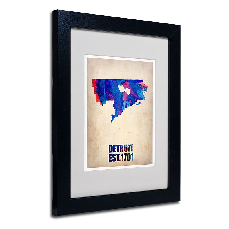 Trademark Fine Art 'Detroit Watercolor Map' 11" x 14" Black Frame Art image 1