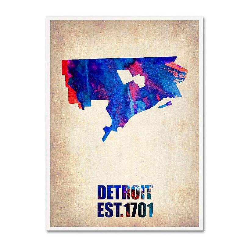Trademark Fine Art 'Detroit Watercolor Map' 24" x 32" Canvas Art image 1