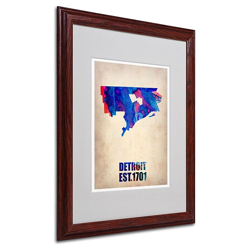 Trademark Fine Art 'Detroit Watercolor Map' 16" x 20" Wood Frame Art image 1