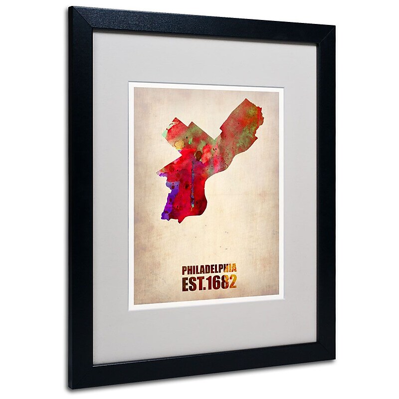 Trademark Fine Art 'Philadelphia Watercolor Map' 16" x 20" Black Frame Art image 1