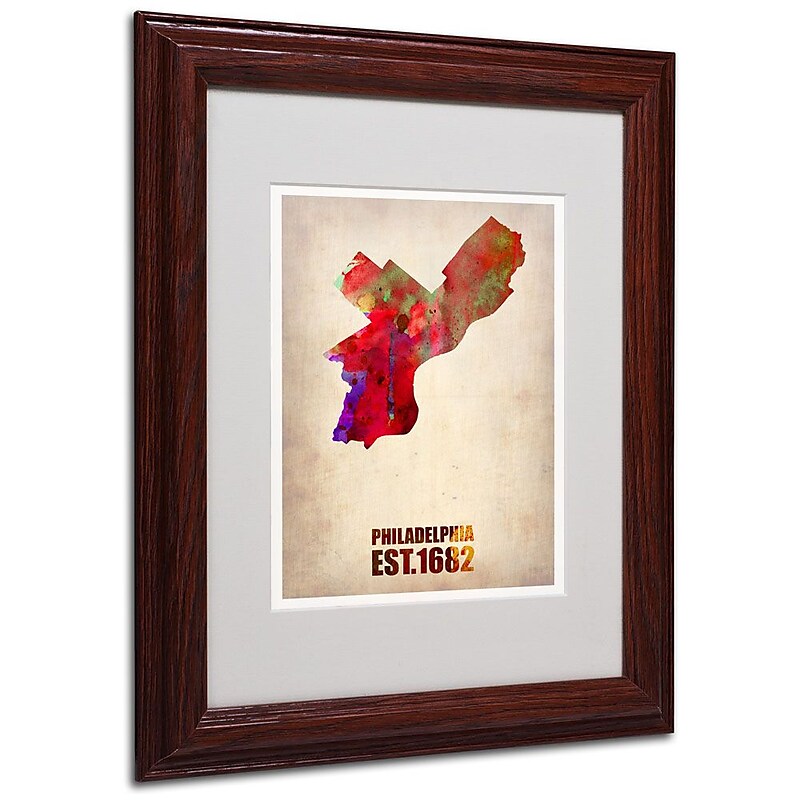 Trademark Fine Art 'Philadelphia Watercolor Map' 11" x 14" Wood Frame Art image 1