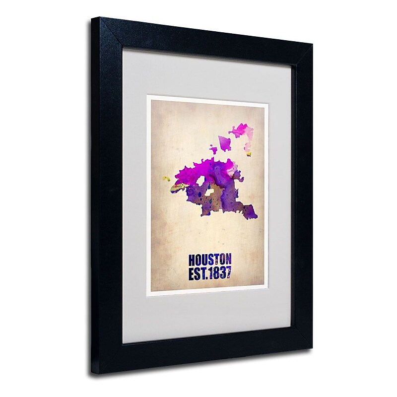 Trademark Fine Art 'Houston Watercolor Map' 11" x 14" Black Frame Art image 1