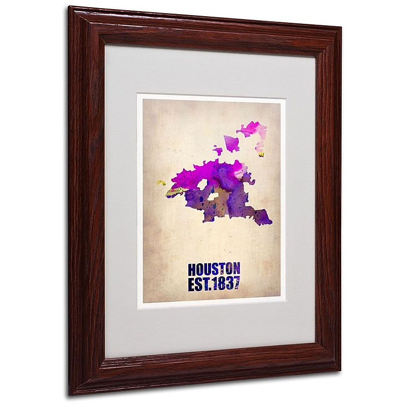 Trademark Fine Art 'Houston Watercolor Map' 11" x 14" Wood Frame Art image 1