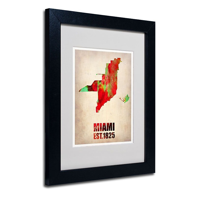 Trademark Fine Art 'Miami Watercolor Map' 11" x 14" Black Frame Art image 1