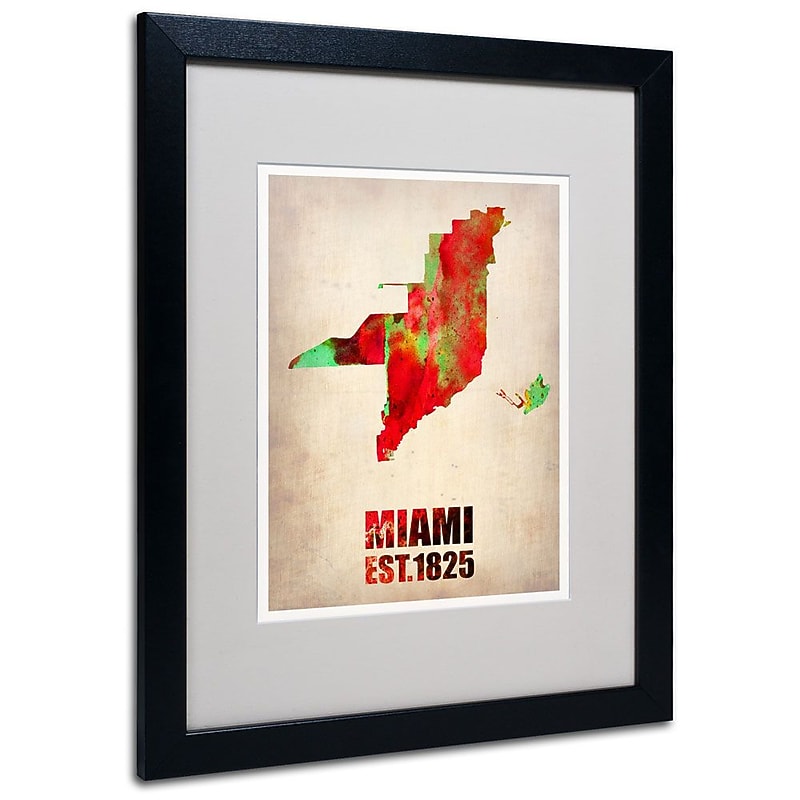 Trademark Fine Art 'Miami Watercolor Map' 16" x 20" Black Frame Art image 1