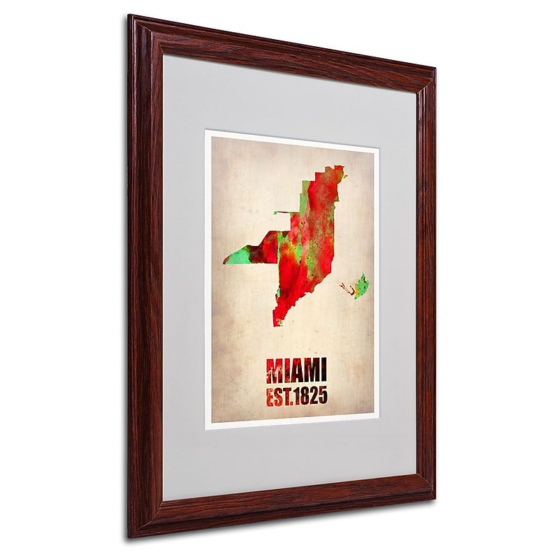 Trademark Fine Art 'Miami Watercolor Map' 16" x 20" Wood Frame Art image 1
