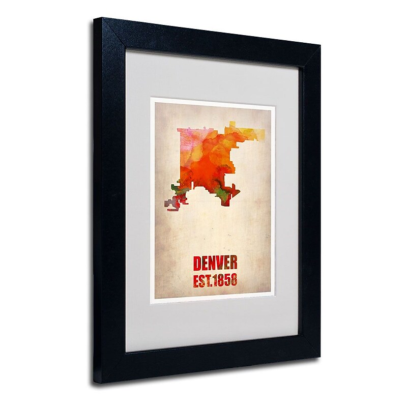 Trademark Fine Art 'Denver Watercolor Map' 11" x 14" Black Frame Art image 1