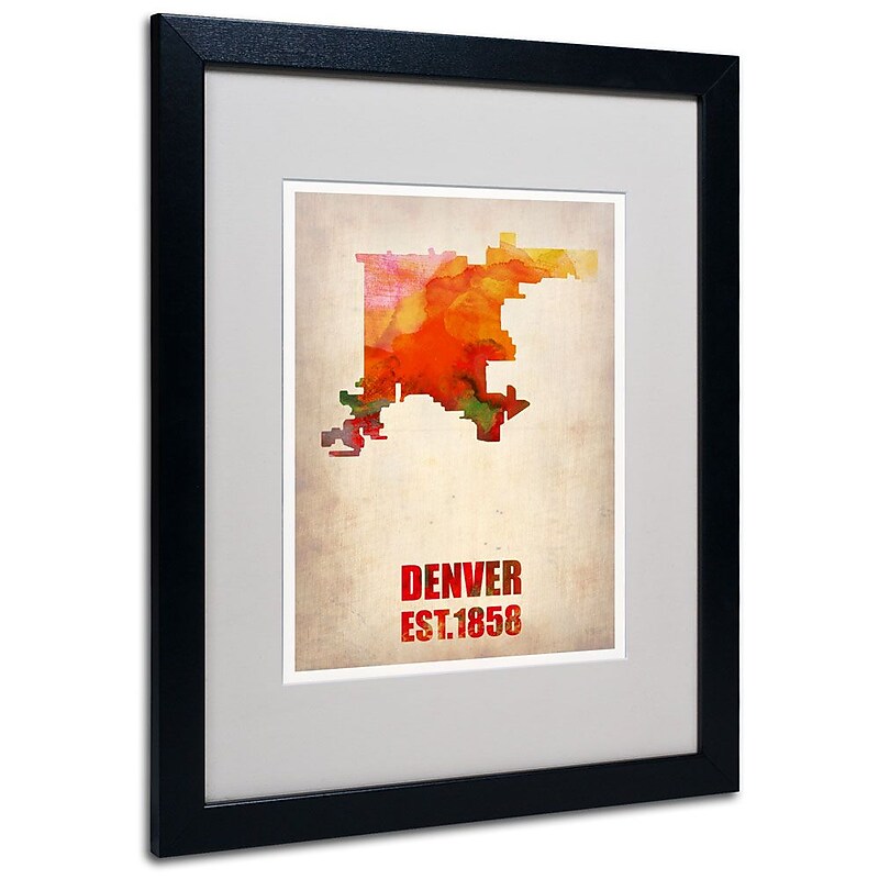 Trademark Fine Art 'Denver Watercolor Map' 16" x 20" Black Frame Art image 1