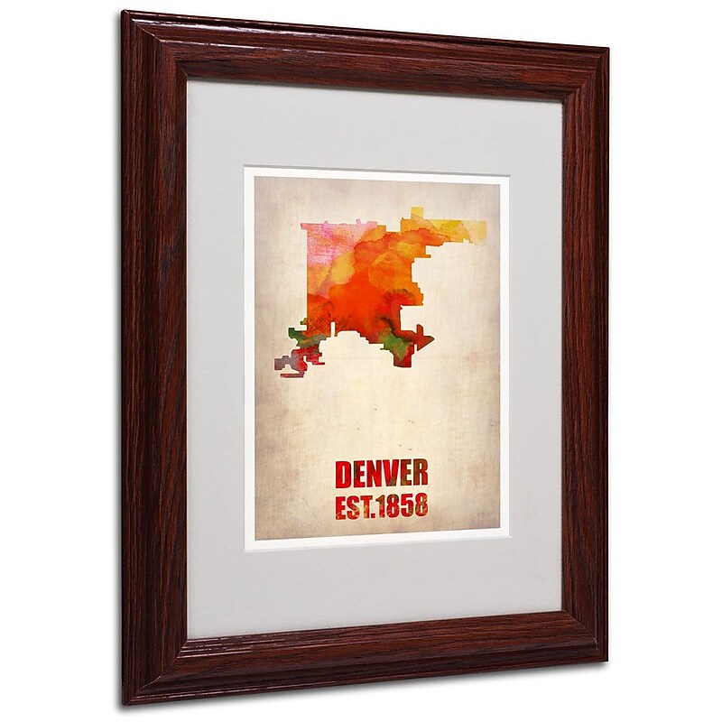 Trademark Fine Art 'Denver Watercolor Map' 11" x 14" Wood Frame Art image 1