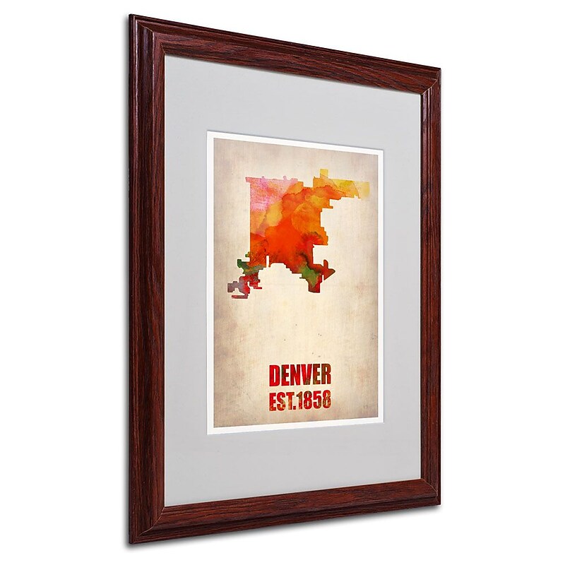 Trademark Fine Art 'Denver Watercolor Map' 16" x 20" Wood Frame Art image 1
