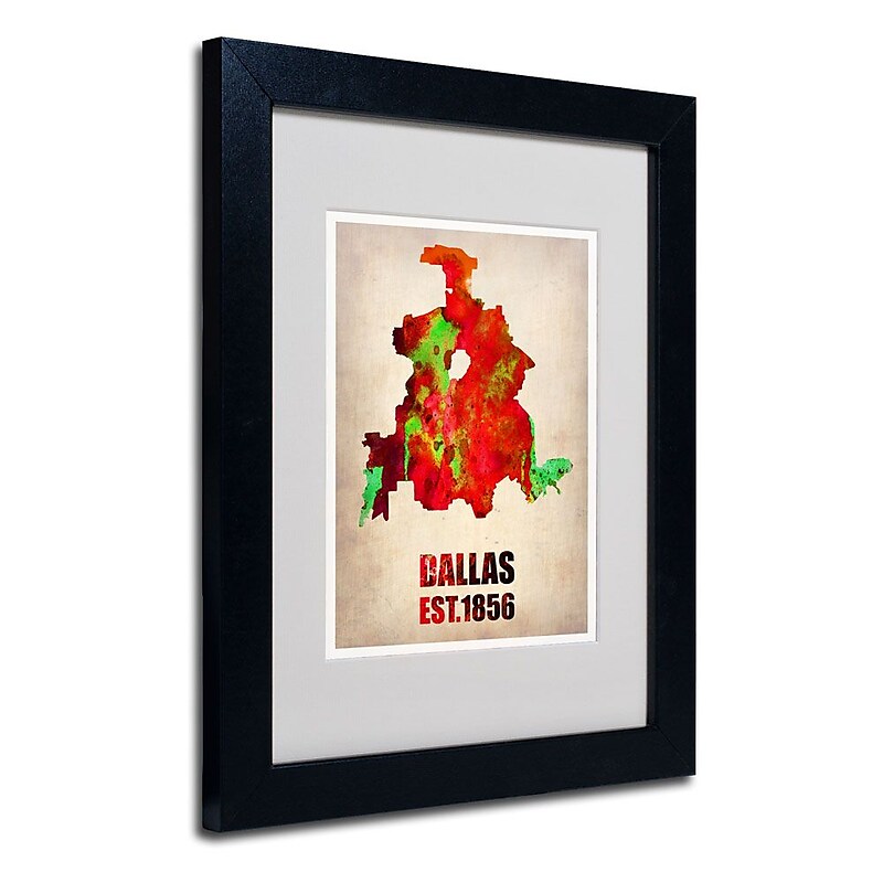 Trademark Fine Art 'Dallas Watercolor Map' 11" x 14" Black Frame Art image 1