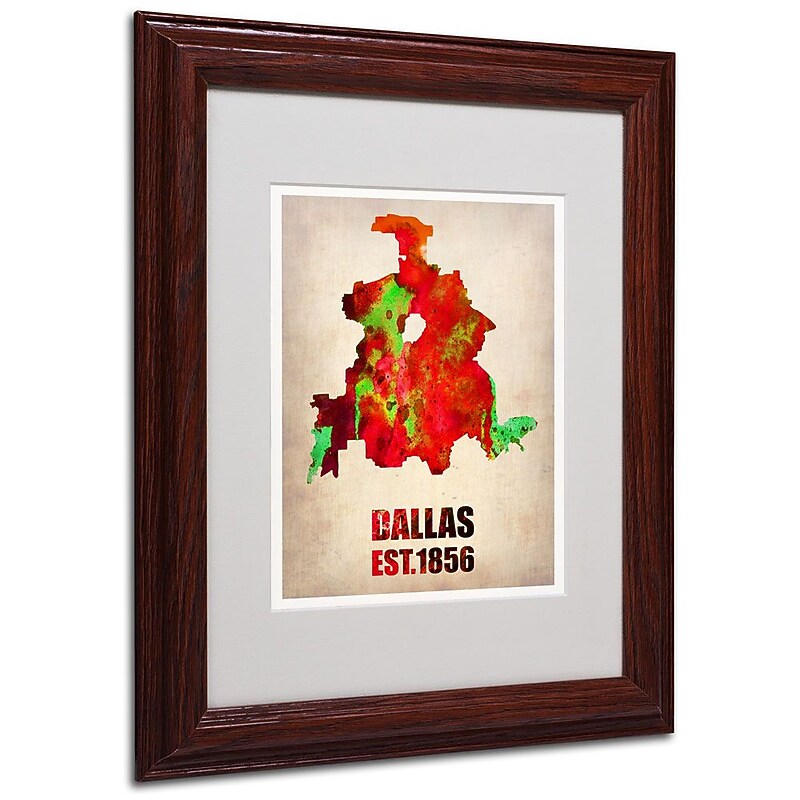 Trademark Fine Art 'Dallas Watercolor Map' 11" x 14" Wood Frame Art image 1