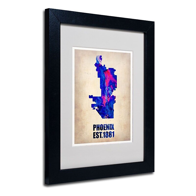 Trademark Fine Art 'Phoenix Watercolor Map' 11" x 14" Black Frame Art image 1