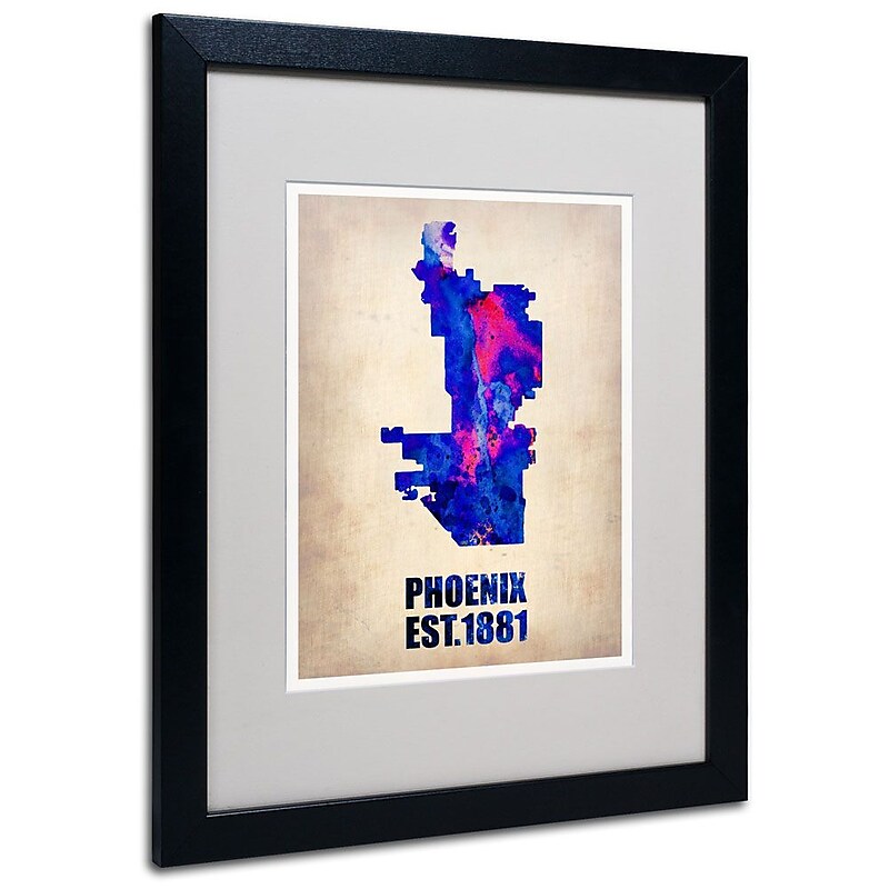Trademark Fine Art 'Phoenix Watercolor Map' 16" x 20" Black Frame Art image 1