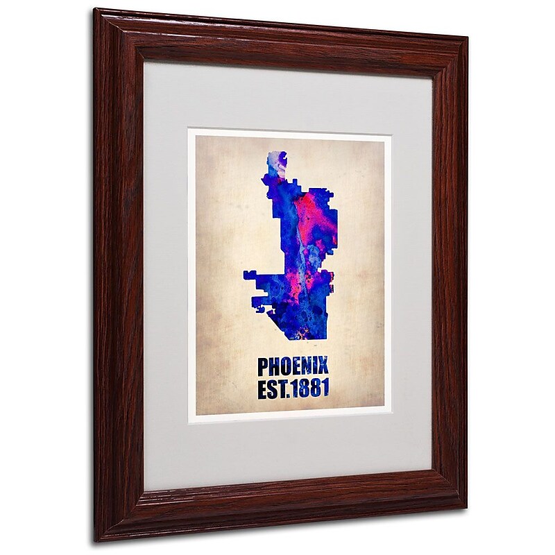 Trademark Fine Art 'Phoenix Watercolor Map' 11" x 14" Wood Frame Art image 1