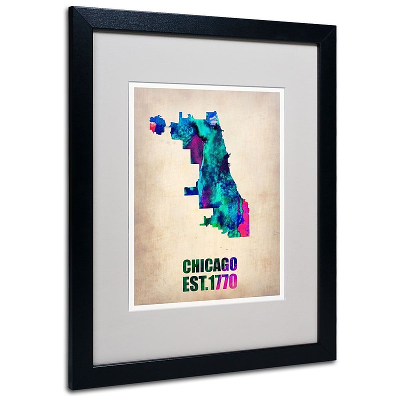 Trademark Fine Art 'Chicago Watercolor Map' 16" x 20" Black Frame Art image 1