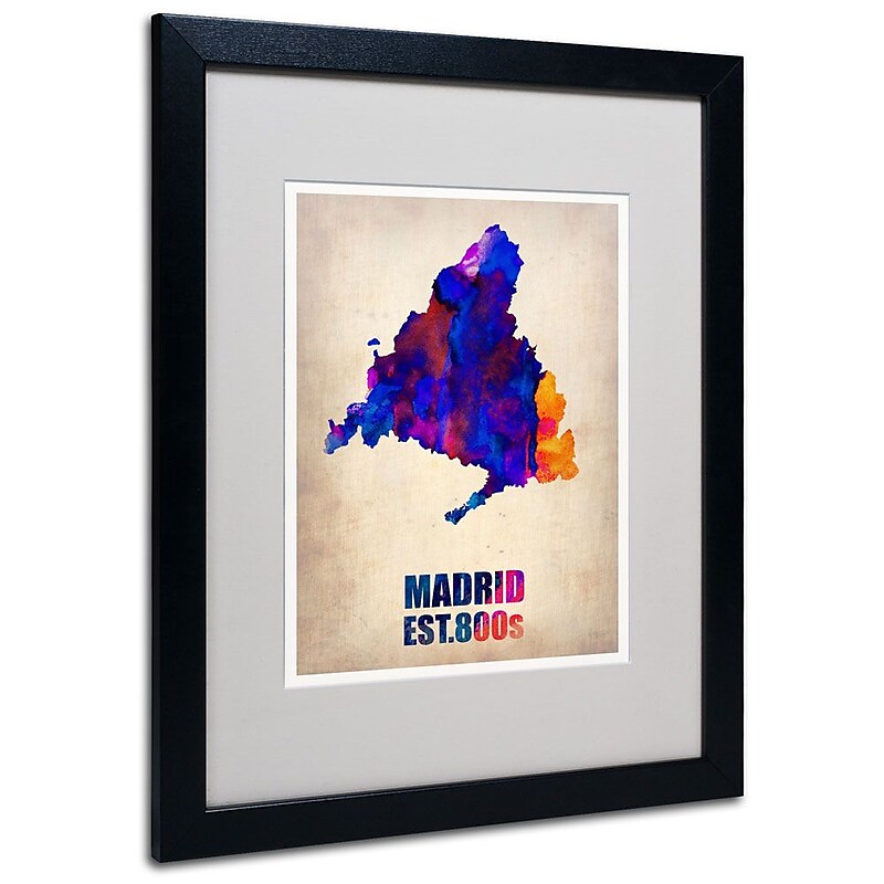 Trademark Fine Art 'Madrid Watercolor Map' 16" x 20" Black Frame Art image 1