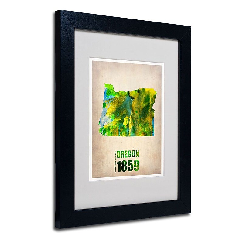 Trademark Fine Art 'Oregon Watercolor Map' 11" x 14" Black Frame Art image 1