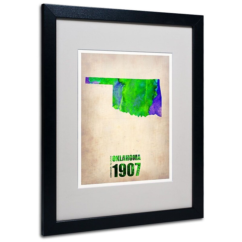 Trademark Fine Art 'Oklahoma Watercolor Map' 16" x 20" Black Frame Art image 1