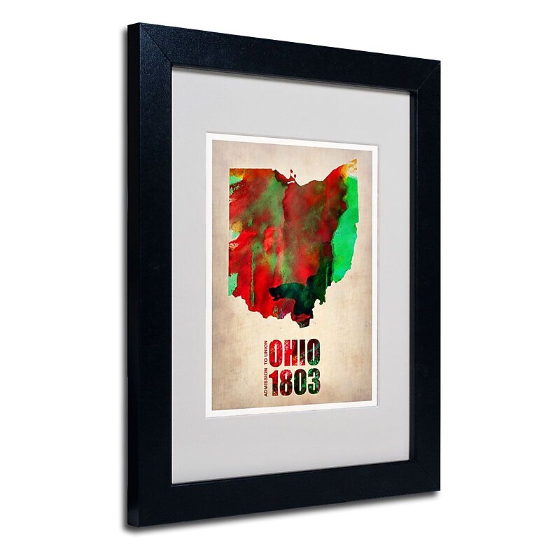 Trademark Fine Art 'Ohio Watercolor Map' 11" x 14" Black Frame Art image 1