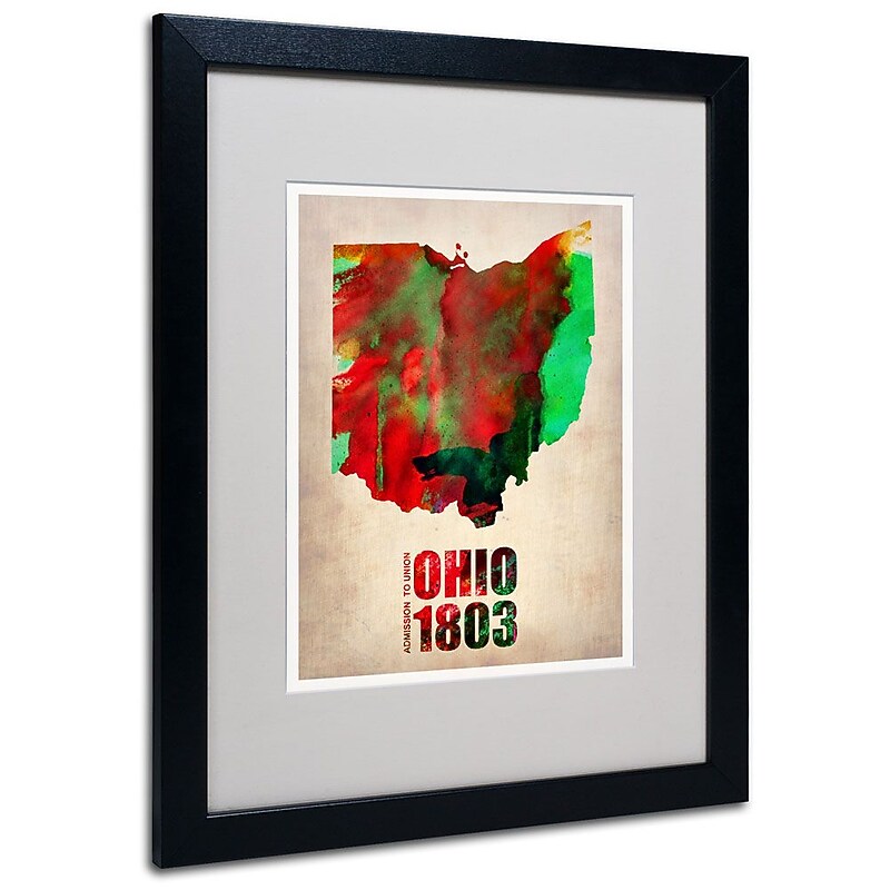 Trademark Fine Art 'Ohio Watercolor Map' 16" x 20" Black Frame Art image 1
