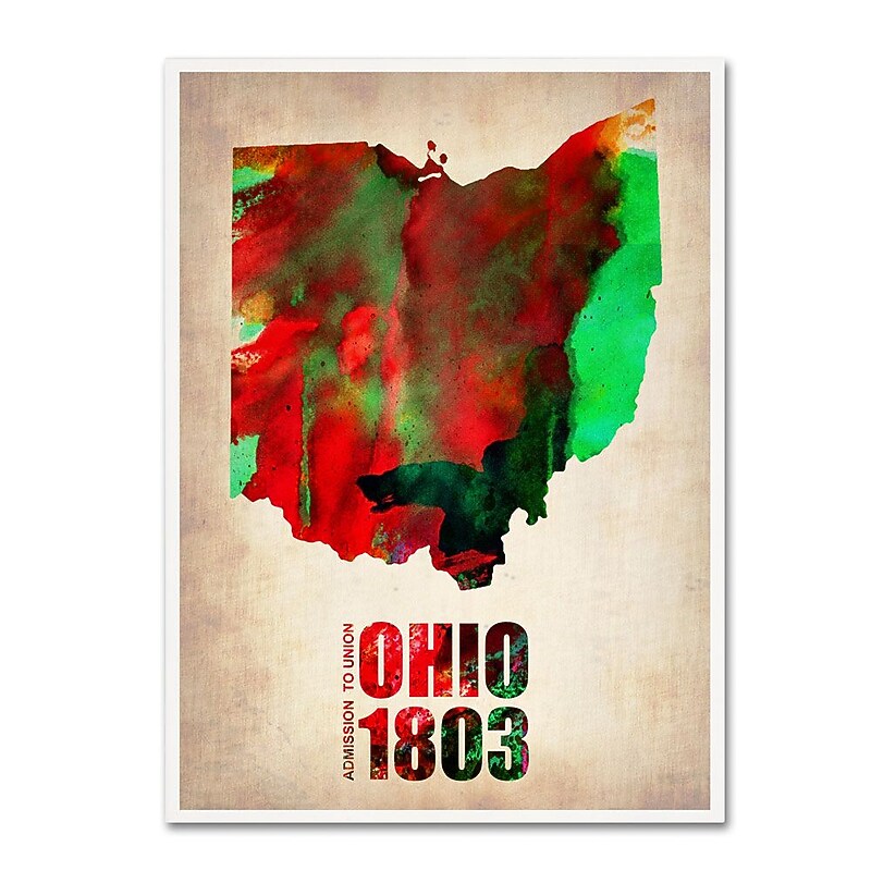 Trademark Fine Art 'Ohio Watercolor Map' 18" x 24" Canvas Art image 1