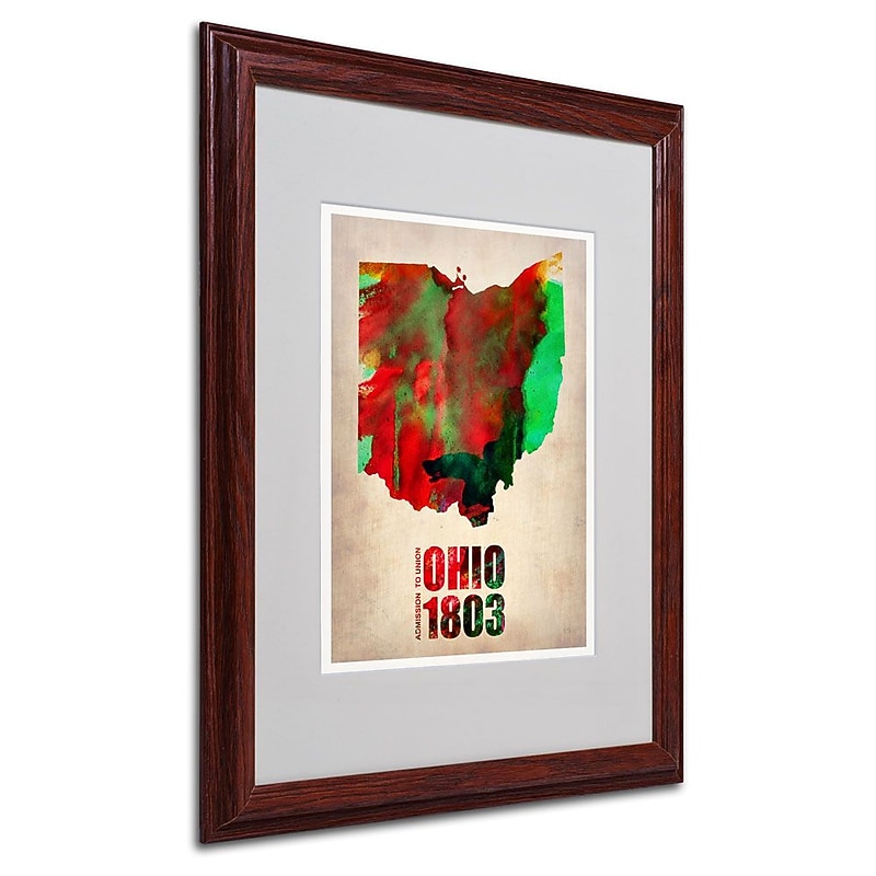Trademark Fine Art 'Ohio Watercolor Map' 16" x 20" Wood Frame Art image 1