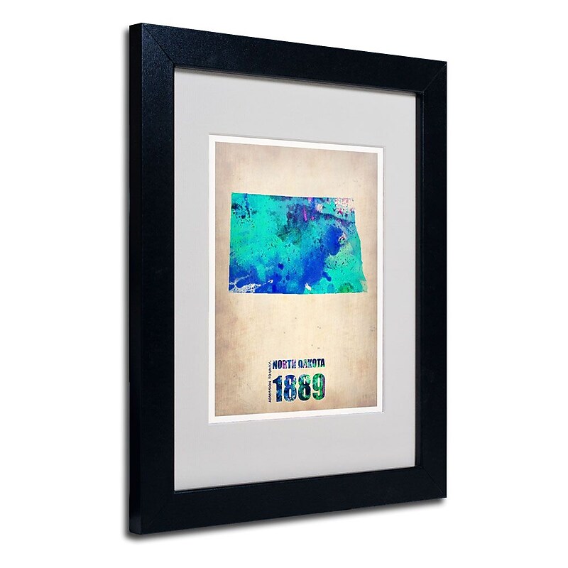 Trademark Fine Art 'North Dakota Watercolor Map' 11" x 14" Black Frame Art image 1