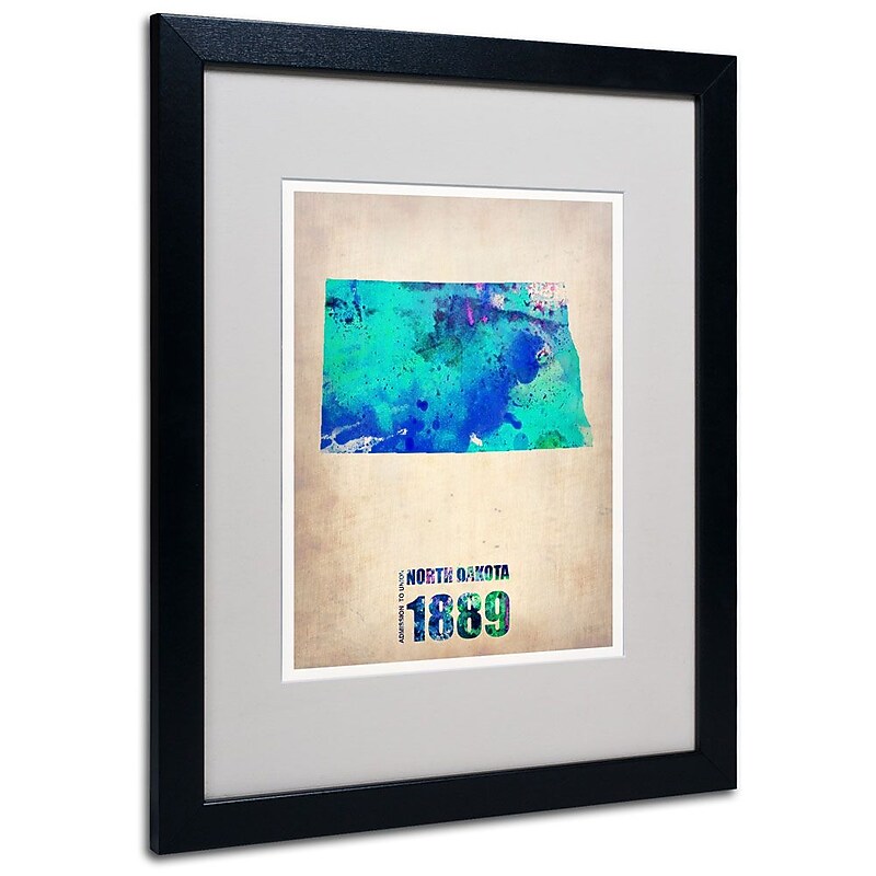 Trademark Fine Art 'North Dakota Watercolor Map' 16" x 20" Black Frame Art image 1