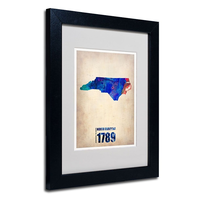 Trademark Fine Art 'North Carolina Watercolor Map' 11" x 14" Black Frame Art image 1