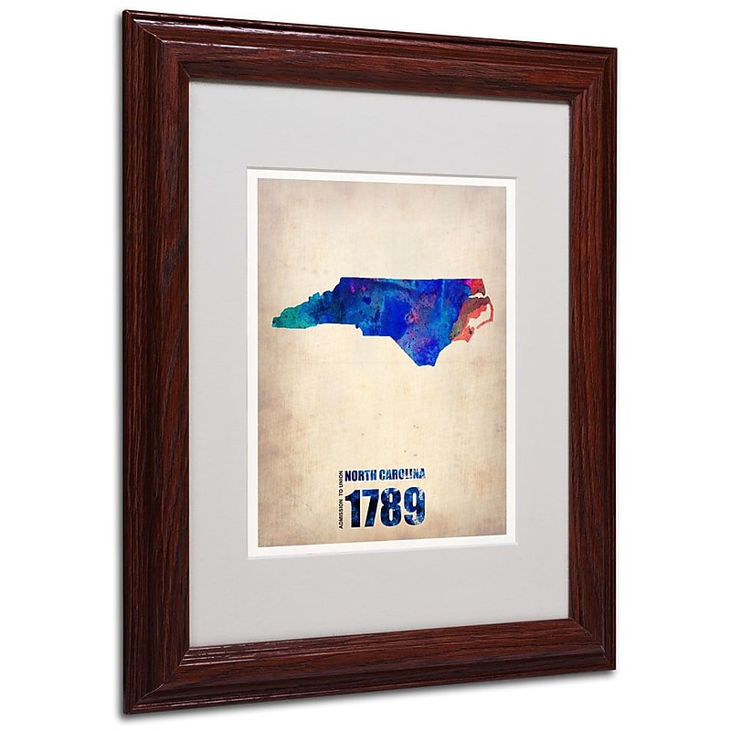 Trademark Fine Art 'North Carolina Watercolor Map' 11" x 14" Wood Frame Art image 1