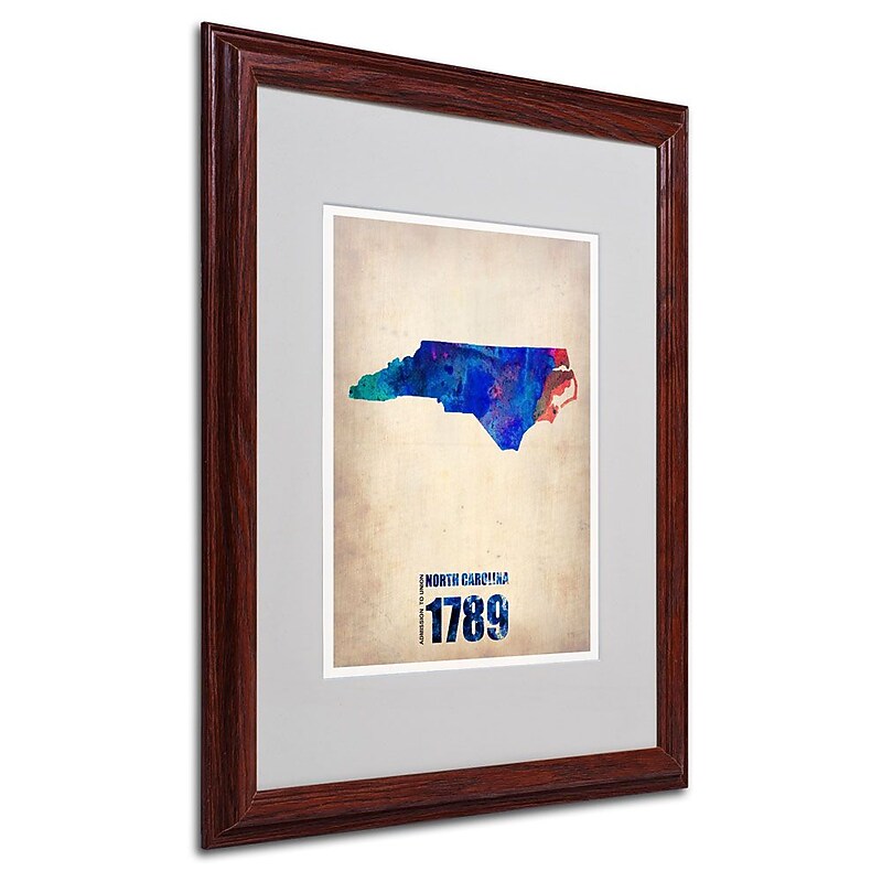 Trademark Fine Art 'North Carolina Watercolor Map' 16" x 20" Wood Frame Art image 1
